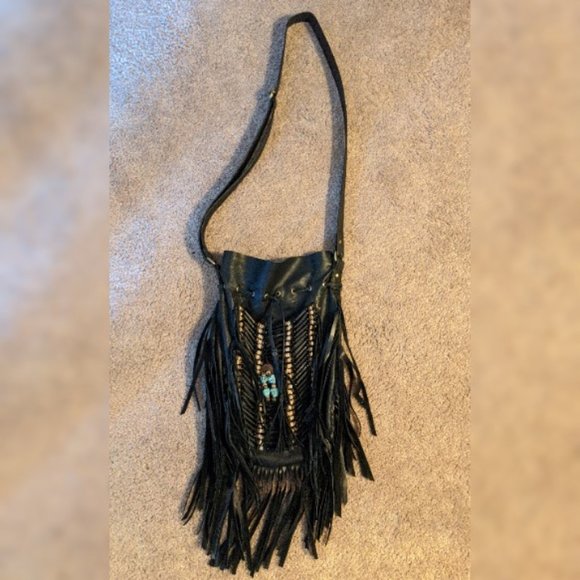 Handbags - Authentic Leather Fringe Crossbody Boho Bag